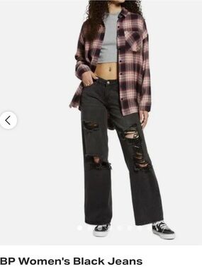 bp Black Distressed Wide-Leg Jeans